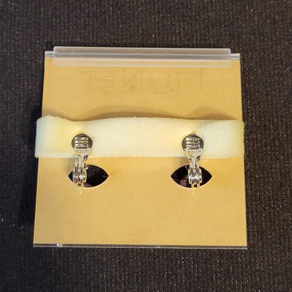 VTG Clip On Pink Silver Earrings Dangle Drop Pageant Rhinestone Crystal NEW Card - Picture 3 of 4